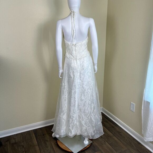 Vintage Jessica Mcclintock Bridal Women's Size 6 Ivory Floral Halter Maxi Dress - Picture 4 of 15